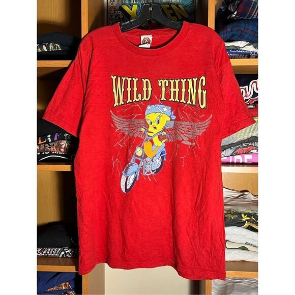 Vintage Y2K Looney Tunes Tweety Wild Thing Biker Tee - Picture 1 of 6